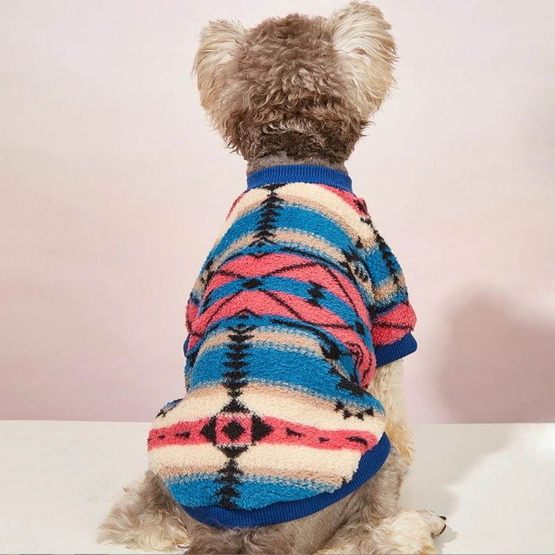 Одежда для собак, осенне-зимняя одежда для кошек, Милый полосатый плюшевый пуловер, свитер, утепленные Теплые толстовки для домашних животных P0280 Изображение 1