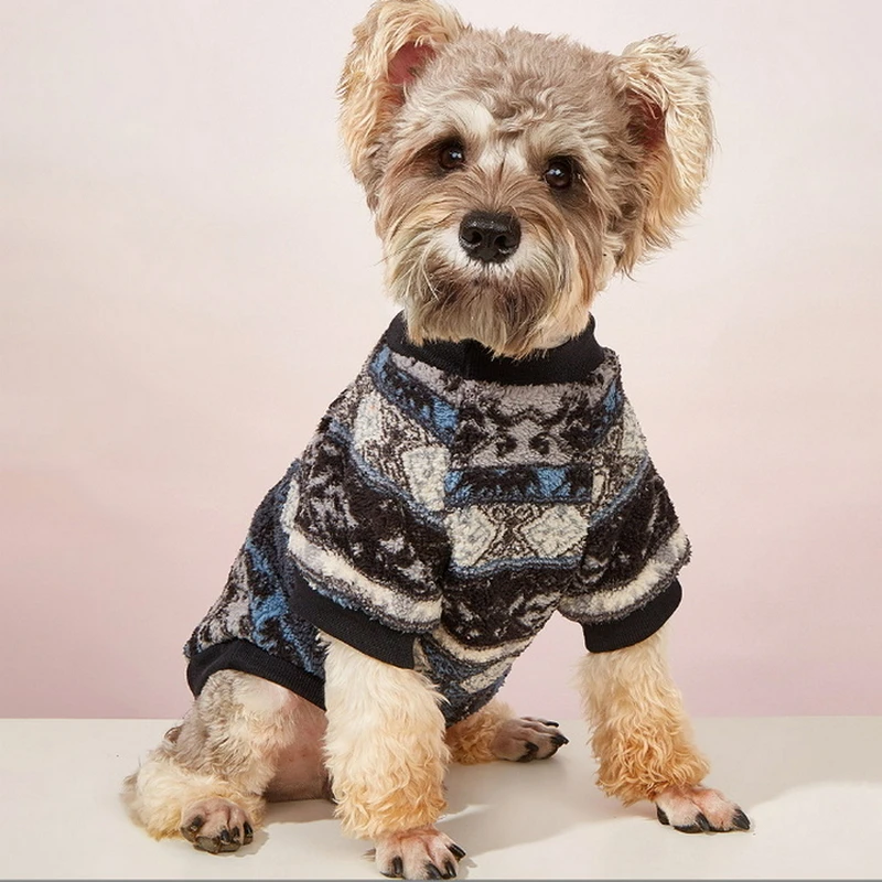 Одежда для собак, осенне-зимняя одежда для кошек, Милый полосатый плюшевый пуловер, свитер, утепленные Теплые толстовки для домашних животных P0280 Изображение 3