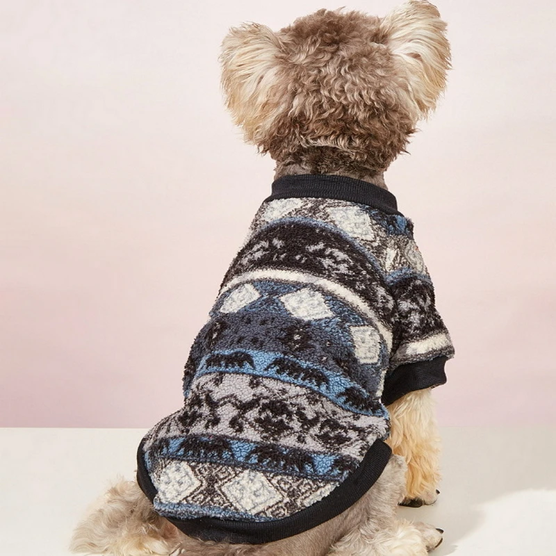 Одежда для собак, осенне-зимняя одежда для кошек, Милый полосатый плюшевый пуловер, свитер, утепленные Теплые толстовки для домашних животных P0280 Изображение 4