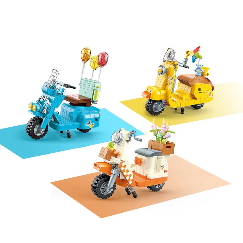Классический городской автомобиль, педаль скутера, Винтажный мотоцикл, модель строительного блока, коллекция игрушек Steam Leisure Motor Brick для отдыха Изображение 0
