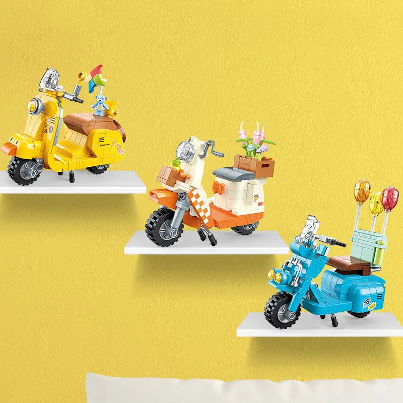 Классический городской автомобиль, педаль скутера, Винтажный мотоцикл, модель строительного блока, коллекция игрушек Steam Leisure Motor Brick для отдыха Изображение 3