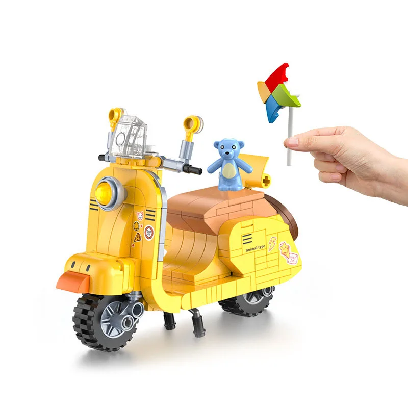 Классический городской автомобиль, педаль скутера, Винтажный мотоцикл, модель строительного блока, коллекция игрушек Steam Leisure Motor Brick для отдыха Изображение 4