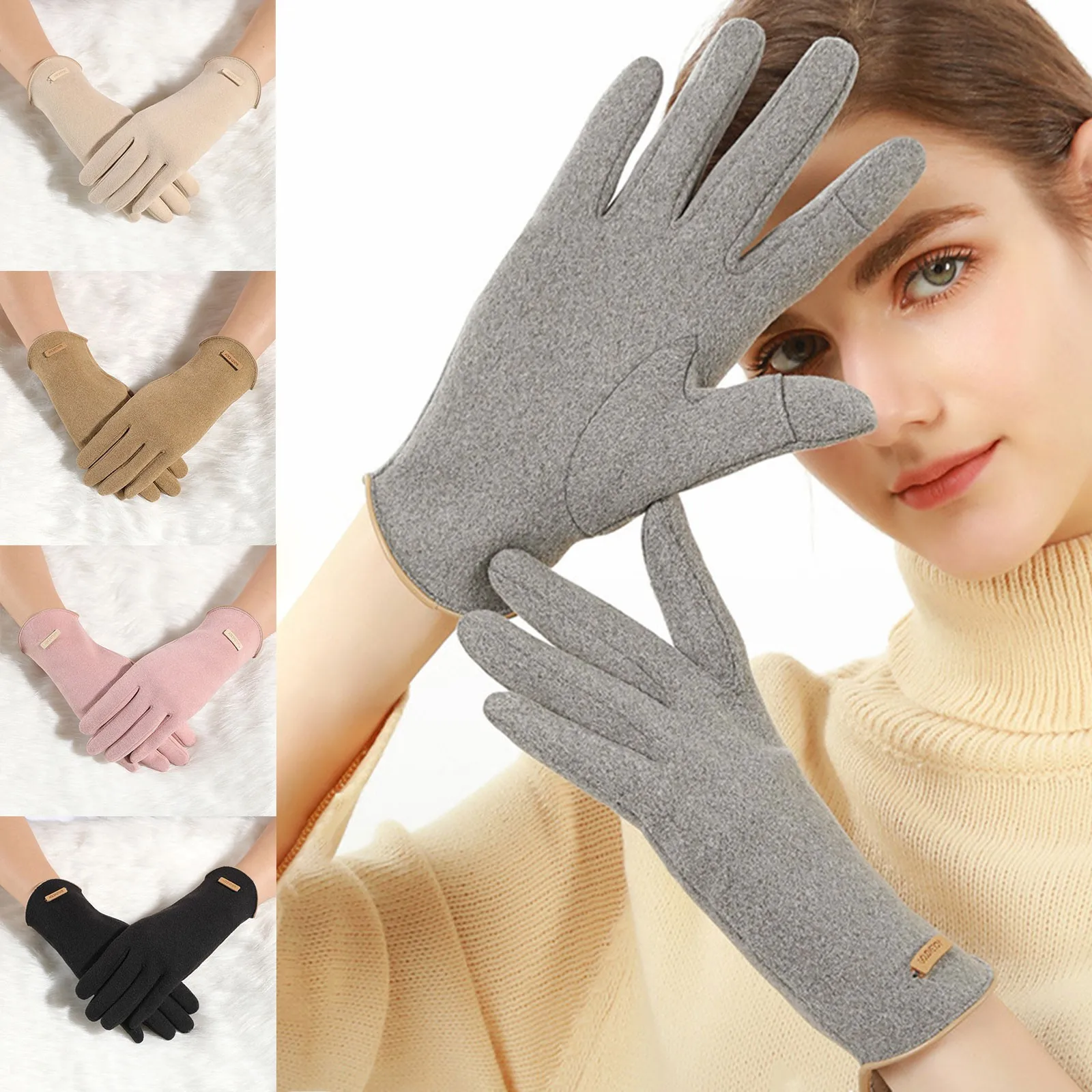 Осень И зима Новые Женские перчатки для сохранения тепла Зимой с американским цветным контрастным экраном, утолщенные, ветрозащитные и холодостойкие перчатки Изображение 0