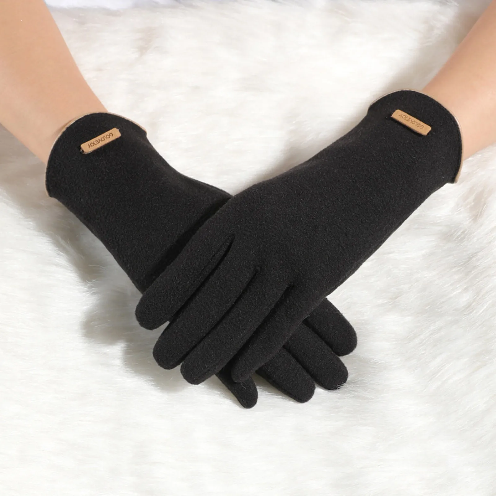 Осень И зима Новые Женские перчатки для сохранения тепла Зимой с американским цветным контрастным экраном, утолщенные, ветрозащитные и холодостойкие перчатки Изображение 2