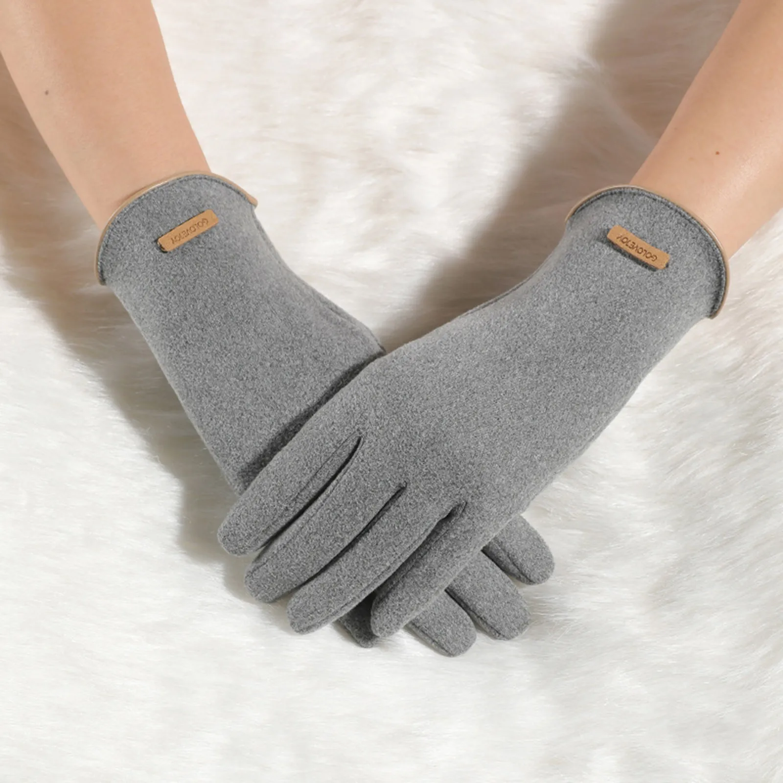 Осень И зима Новые Женские перчатки для сохранения тепла Зимой с американским цветным контрастным экраном, утолщенные, ветрозащитные и холодостойкие перчатки Изображение 3
