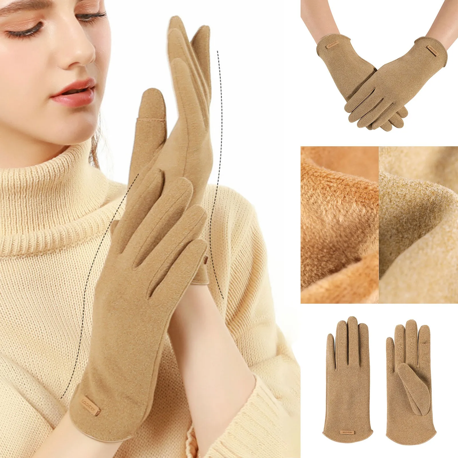 Осень И зима Новые Женские перчатки для сохранения тепла Зимой с американским цветным контрастным экраном, утолщенные, ветрозащитные и холодостойкие перчатки Изображение 4