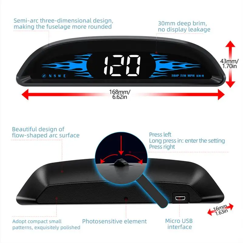 Цифровой GPS-Спидометр Автомобильный Головной Дисплей Высокой четкости HUD Цифровые Датчики С Адаптивным Датчиком Высокой четкости Изображение 5