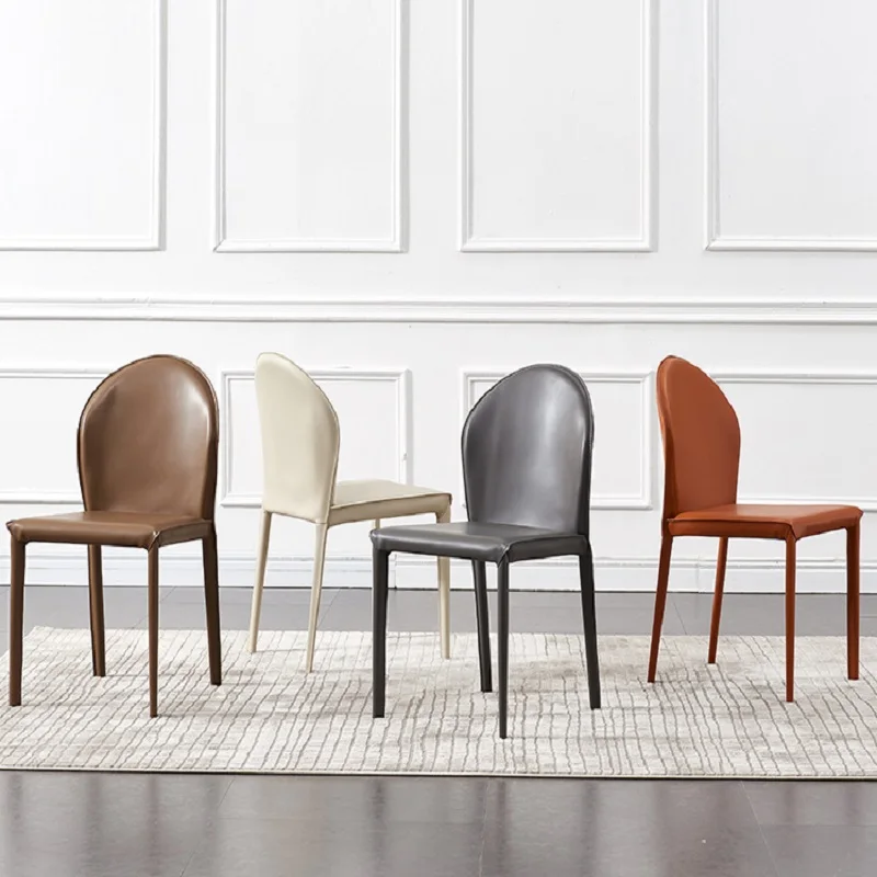 Кожаное седло, домашний минималистичный скандинавский свет, роскошная спинка, минималистичный дизайнерский удобный обеденный стул Изображение 0