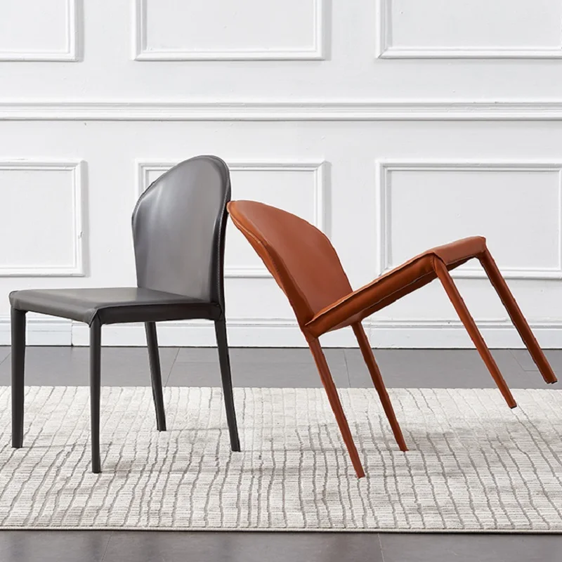 Кожаное седло, домашний минималистичный скандинавский свет, роскошная спинка, минималистичный дизайнерский удобный обеденный стул Изображение 1