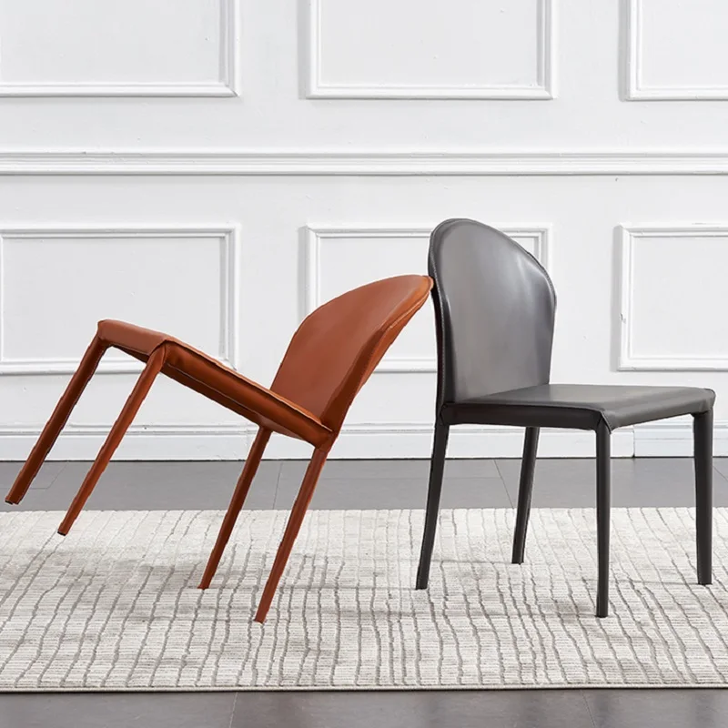 Кожаное седло, домашний минималистичный скандинавский свет, роскошная спинка, минималистичный дизайнерский удобный обеденный стул Изображение 2