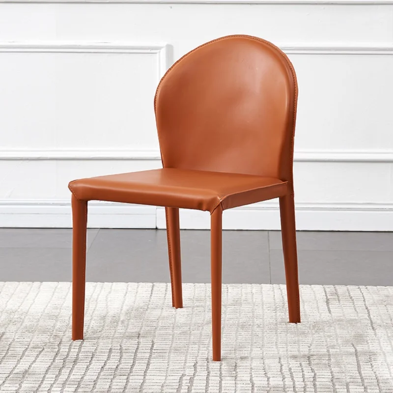 Кожаное седло, домашний минималистичный скандинавский свет, роскошная спинка, минималистичный дизайнерский удобный обеденный стул Изображение 3