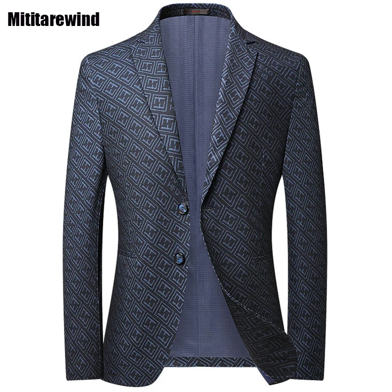 Весенне-осенний Элегантный повседневный блейзер для мужчин, облегающие стрейчевые пиджаки с одной грудью, Корейская модная клетчатая офисная верхняя одежда в продаже Изображение 0
