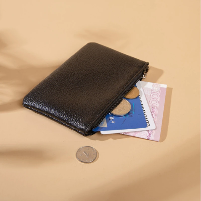 Новый кошелек для монет с застежкой-молнией унисекс из искусственной кожи с рисунком личи, Ультратонкая короткая карта, сумка для хранения ключей, мини-кошелек Изображение 0