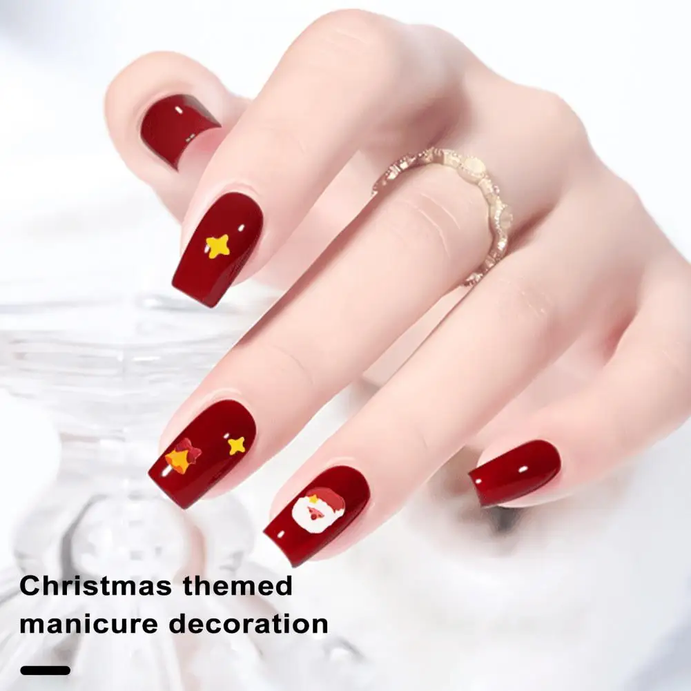Рождественские наклейки для ногтей, натуральные наклейки для ногтей, праздничные рождественские наклейки для нейл-арта, милый мультяшный дизайн для стойкого маникюра Изображение 3