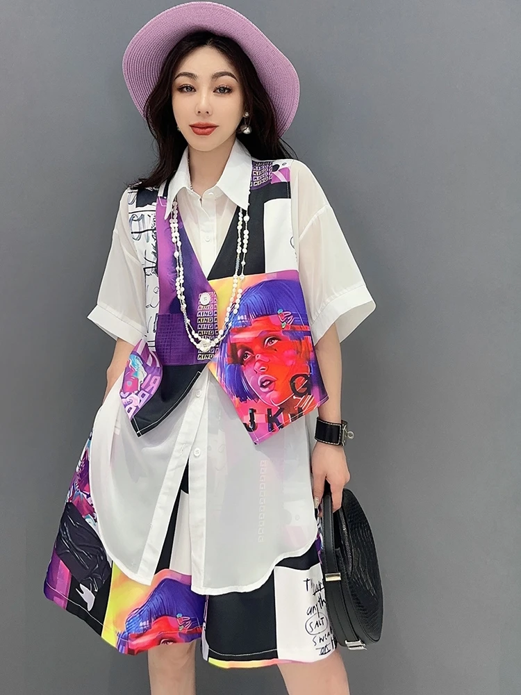 Новое лето 2023, женская шифоновая блузка 2 han edition с коротким рукавом, костюм для отдыха, шорты, удобные, легкие, свободные, большие ярды Изображение 4