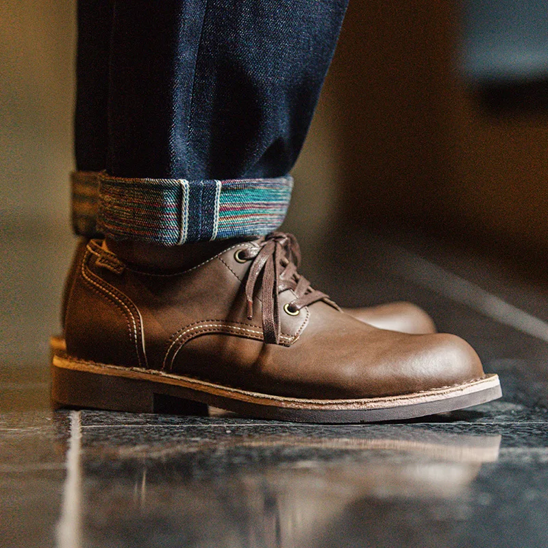 Мужская обувь Maden, новинка 2023 года, рабочая обувь, Американские винтажные туфли-дерби в британском стиле, повседневная кожаная обувь Изображение 3