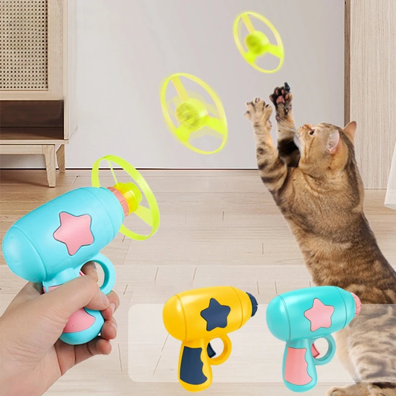 Интерактивное блюдце для домашних животных Игрушки Gatos, Дрессировочный пистолет для собак, Игрушка для кошек, Светящийся диск для котенка, Упражнение в полете, Погоня за Летающим домашним животным, игра Изображение 1