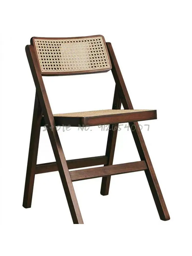 Ретро Складной стул из массива дерева, Старинный обеденный стул из ротанга, плетеный из ротанга, кабинет, кофейня, Деревянный стул из ротанга, табурет в японском стиле Изображение 0