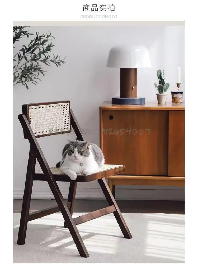 Ретро Складной стул из массива дерева, Старинный обеденный стул из ротанга, плетеный из ротанга, кабинет, кофейня, Деревянный стул из ротанга, табурет в японском стиле Изображение 5