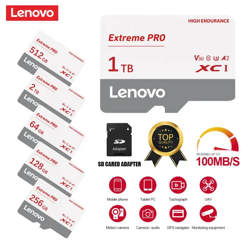 Lenovo Micro TF SD Card 2 ТБ Класса 10 Высокоскоростная Карта Памяти 1 ТБ 512 ГБ A2 128 ГБ SD TF Флэш-Карта Памяти 512 ГБ SD-Карта Для ПК Изображение 0