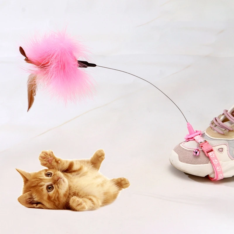 Интерактивные силиконовые игрушки для кошек Палочка-дразнилка из кошачьих перьев с колокольчиком, Ошейник для кошек, Забавная палочка-дразнилка, Игрушки для домашних животных, Однотонные цвета Изображение 1