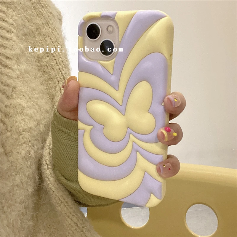 Корейский милый силиконовый чехол с 3D градиентной фиолетовой бабочкой для iPhone 11 12 13 14Pro Max creative cartoon противоударный мягкий чехол Изображение 1