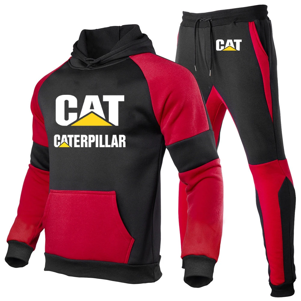 2023 Весна-осень Мода CAT Caterpillar Дизайн карманов с логотипом, Повседневные толстовки с капюшоном + Спортивные брюки, Хлопковые комплекты в стиле пэчворк Изображение 0