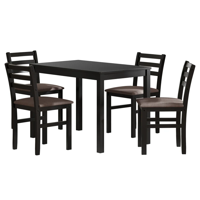 5 шт. Стильный обеденный стол, 4 мягких стула с лестничной спинкой для столовой кухни, коричневая подушка и черный Изображение 1