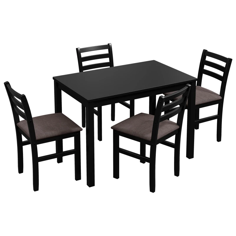 5 шт. Стильный обеденный стол, 4 мягких стула с лестничной спинкой для столовой кухни, коричневая подушка и черный Изображение 2