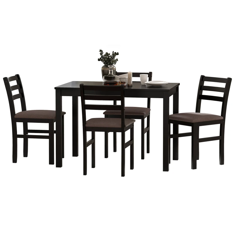 5 шт. Стильный обеденный стол, 4 мягких стула с лестничной спинкой для столовой кухни, коричневая подушка и черный Изображение 3