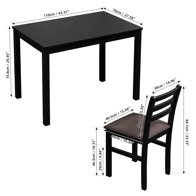 5 шт. Стильный обеденный стол, 4 мягких стула с лестничной спинкой для столовой кухни, коричневая подушка и черный Изображение 5