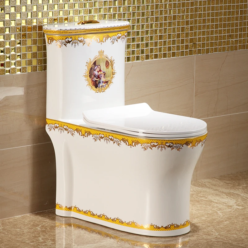 Унитаз с бытовой водяной помпой в европейском стиле, окрашенный в золотой цвет, унитаз с защитой от воды и запаха super vortex, персонализированный colo Изображение 0