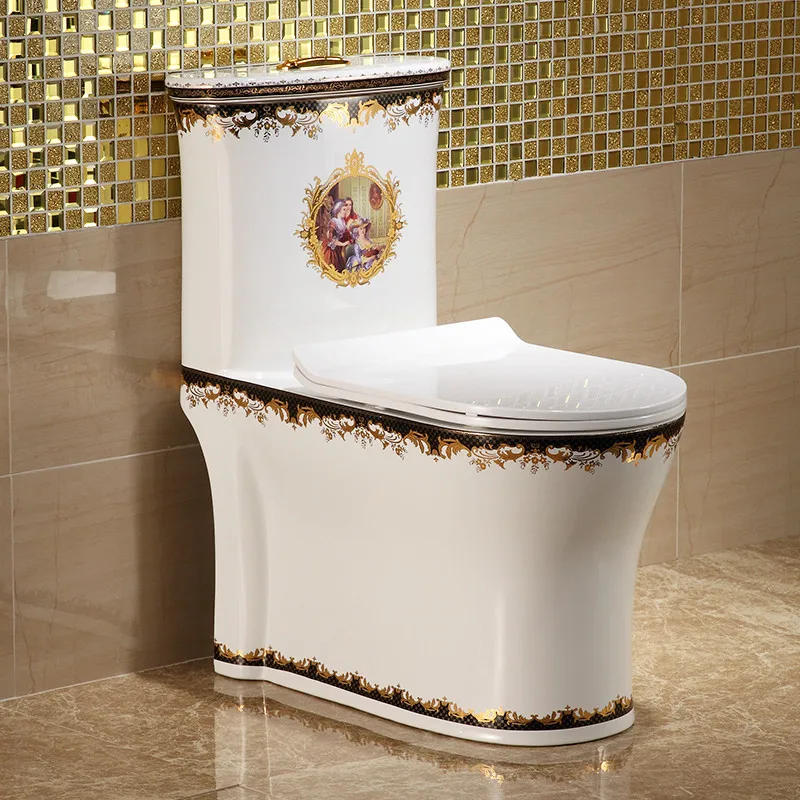 Унитаз с бытовой водяной помпой в европейском стиле, окрашенный в золотой цвет, унитаз с защитой от воды и запаха super vortex, персонализированный colo Изображение 2