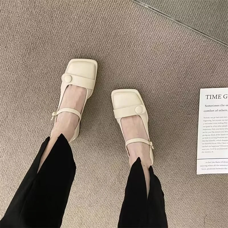 Обувь для женщин 2023 Mary Janes / Женские офисные туфли-лодочки на высоком каблуке в стиле ретро с квадратным носком, женская обувь на мелком квадратном каблуке, Однотонная Женская обувь Изображение 1