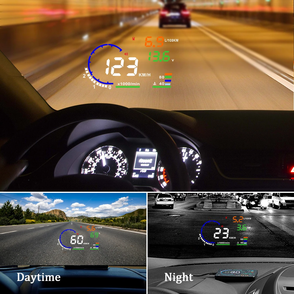 Новый автомобильный головной дисплей A8, цифровой спидометр OBD2 HUD, светодиодный проектор на лобовое стекло с сигнализацией о напряжении, температуре воды, скорости, топливе. Изображение 1