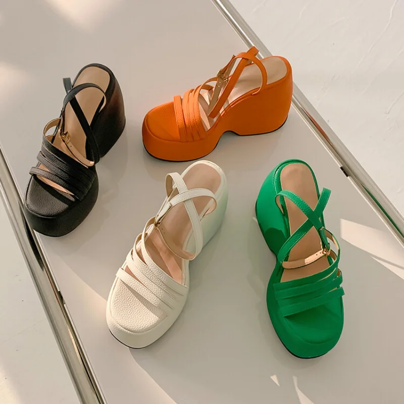 Женские зеленые готические босоножки на высоком каблуке, Лето 2023, Модные Повседневные туфли-гладиаторы с ремешком на щиколотке, женские босоножки на платформе на массивном каблуке Изображение 5