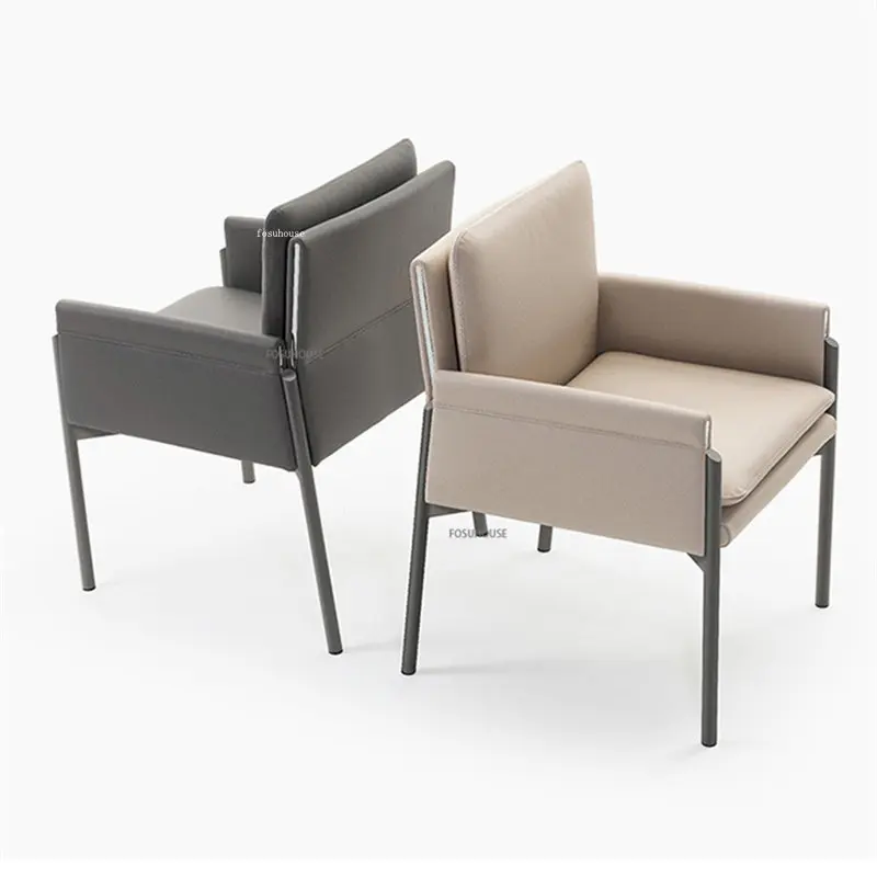 Современные минималистичные Кожаные обеденные стулья для кухонной мебели, простой одноместный шезлонг, Креативные обеденные кресла со спинкой Изображение 0