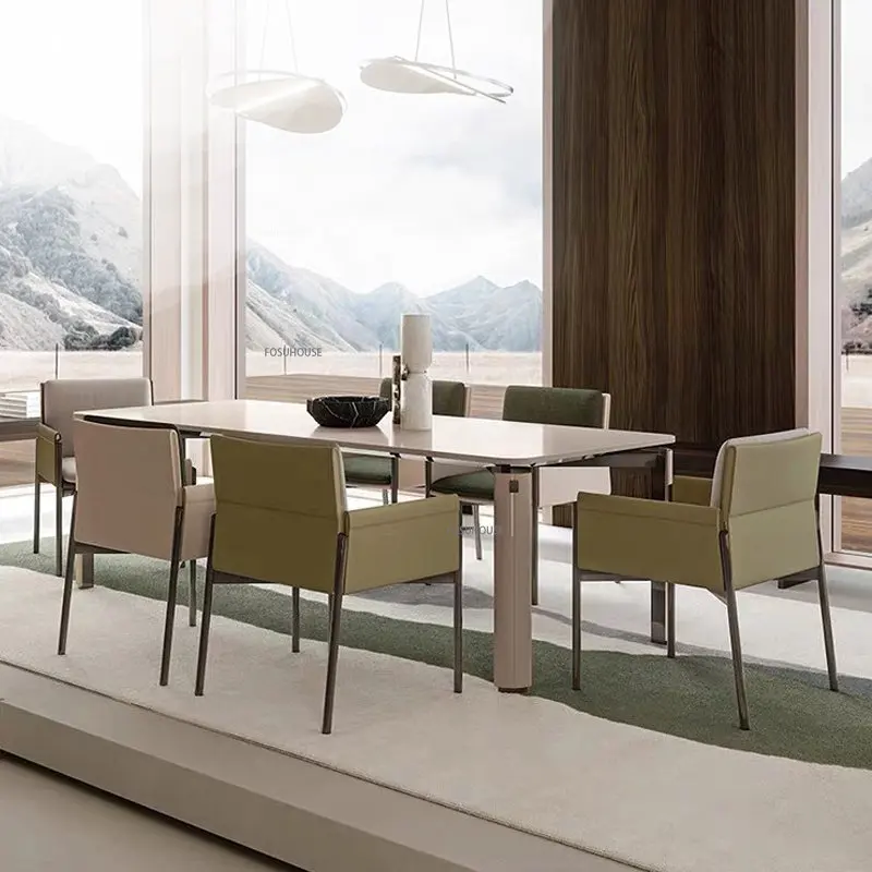 Современные минималистичные Кожаные обеденные стулья для кухонной мебели, простой одноместный шезлонг, Креативные обеденные кресла со спинкой Изображение 3
