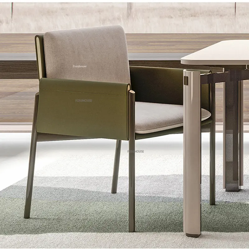 Современные минималистичные Кожаные обеденные стулья для кухонной мебели, простой одноместный шезлонг, Креативные обеденные кресла со спинкой Изображение 4