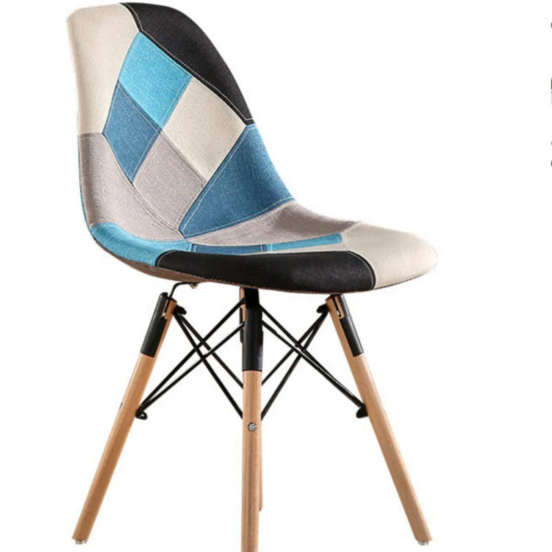 Многоцветный обеденный стул с боковой тканевой обивкой в современном стиле, обеденный стул с ножками из натурального дерева в стиле пэчворк с несколькими узорами Изображение 0