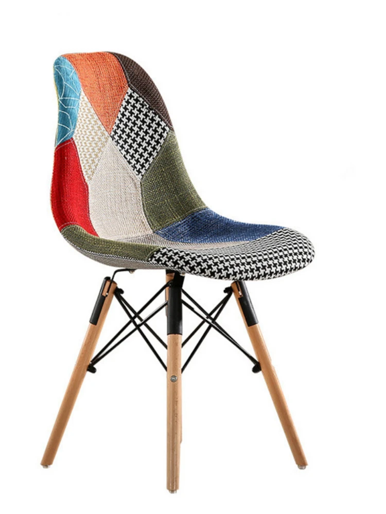 Многоцветный обеденный стул с боковой тканевой обивкой в современном стиле, обеденный стул с ножками из натурального дерева в стиле пэчворк с несколькими узорами Изображение 1