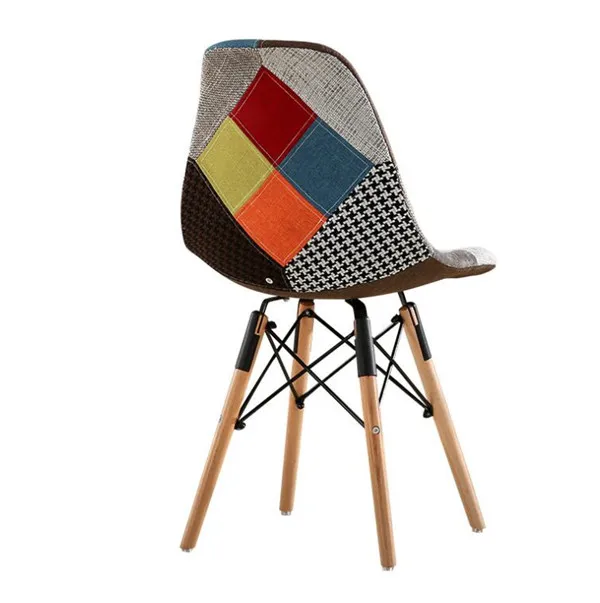 Многоцветный обеденный стул с боковой тканевой обивкой в современном стиле, обеденный стул с ножками из натурального дерева в стиле пэчворк с несколькими узорами Изображение 4