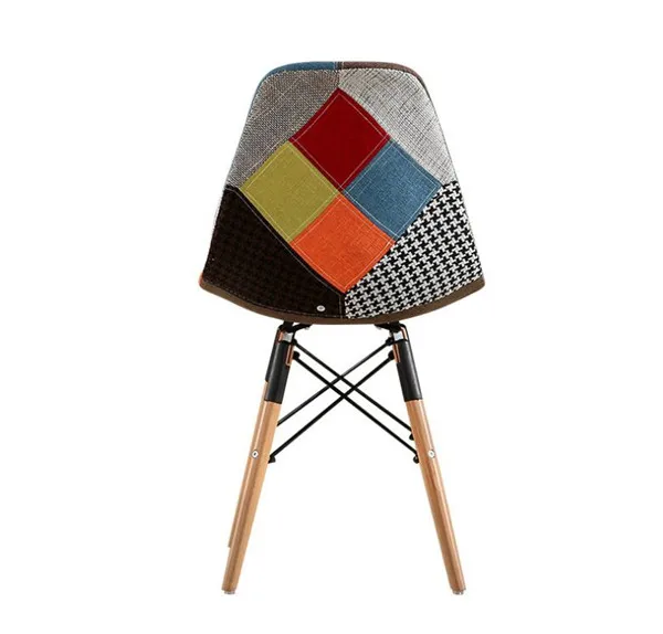 Многоцветный обеденный стул с боковой тканевой обивкой в современном стиле, обеденный стул с ножками из натурального дерева в стиле пэчворк с несколькими узорами Изображение 5
