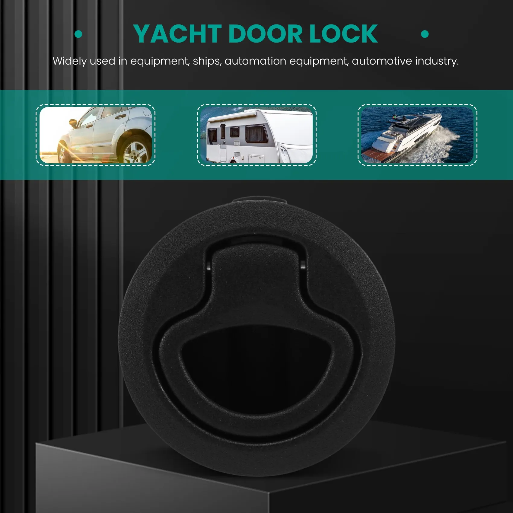 Круглая черная защелка для закрывания заподлицо для замены дверцы люка на морской палубе лодки-фургона. Изображение 4