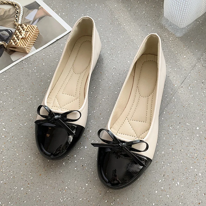 2023 Женская обувь на плоской подошве, удобные нескользящие женские лоферы, кожаные туфли на плоской подошве, Элегантные женские тонкие туфли с бантом, обувь для матери Изображение 1