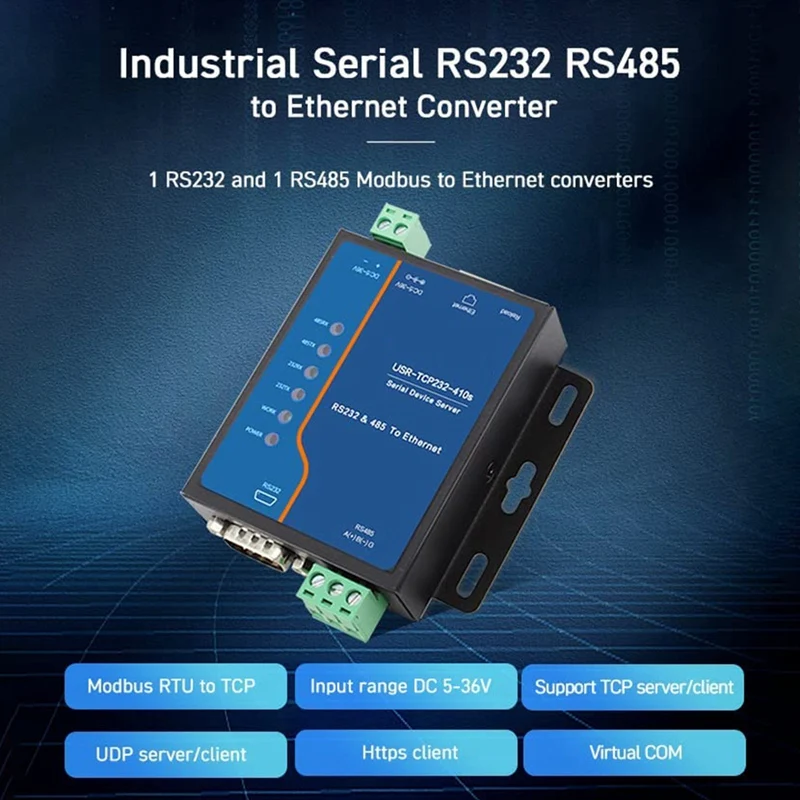 Последовательный сервер промышленного класса RS485 Modbus RTU-Ethernet с двойным сетевым портом TCP232-410S Последовательный порт Ethernet Изображение 2