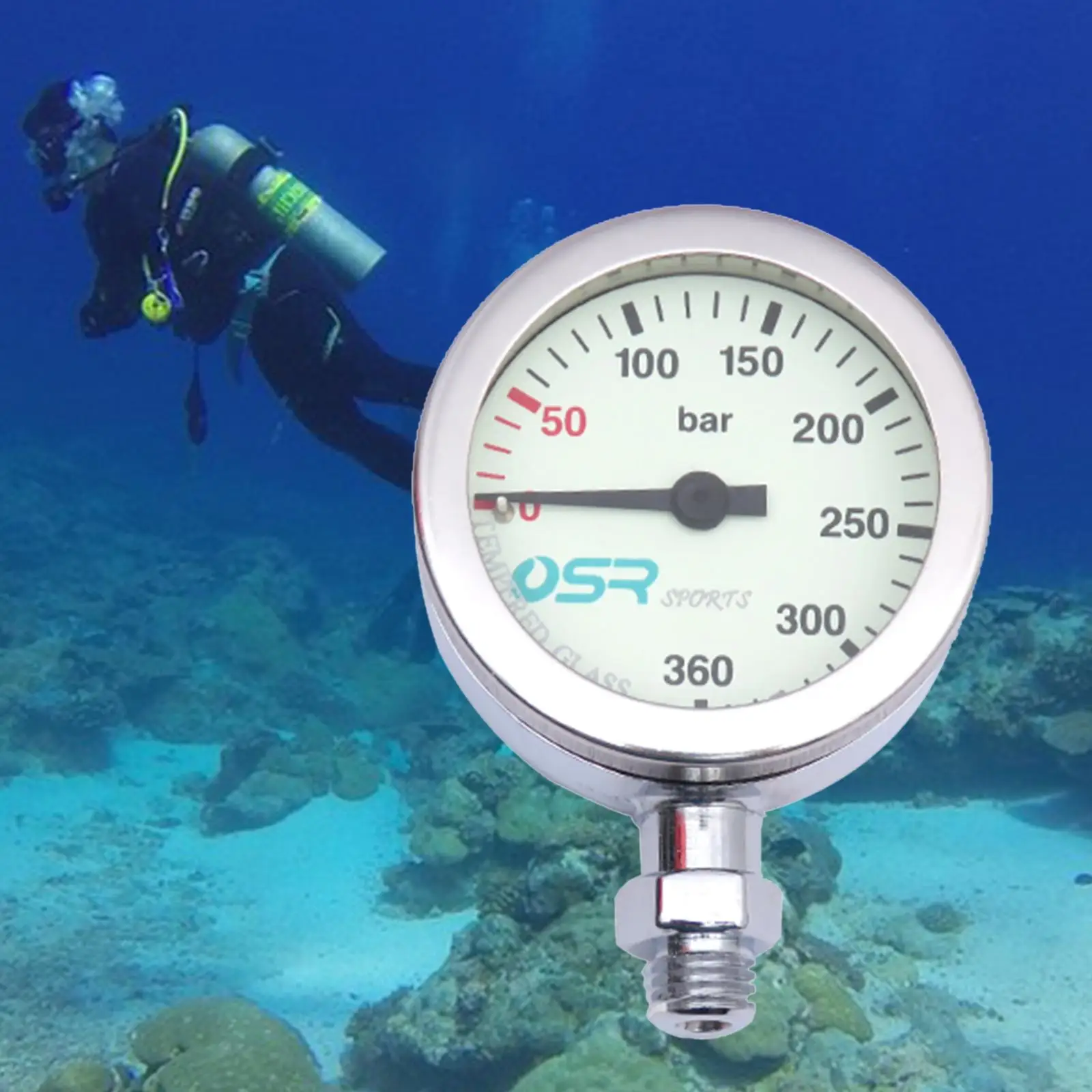 Манометр SPG (металл и закаленное стекло) для подводного плавания Изображение 3