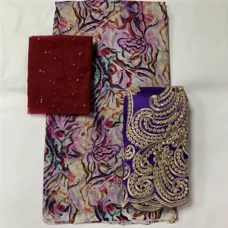 Новейшая высококачественная хлопчатобумажная ткань с вышивкой из 3 предметов 2023 года выпуска 2+5+2 Ярдов для пошива текстильного материала.63 Изображение 3