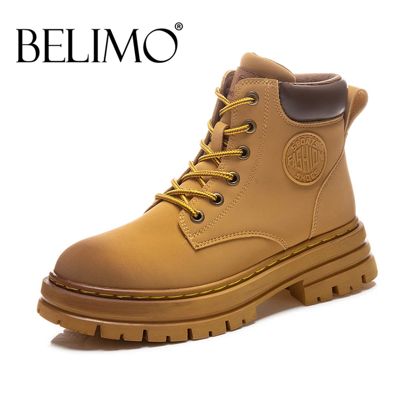 Женские ботильоны BELIMO на платформе, зимние ботинки из натуральной кожи, роскошная брендовая дизайнерская весенне-осенне-зимняя женская обувь Изображение 0