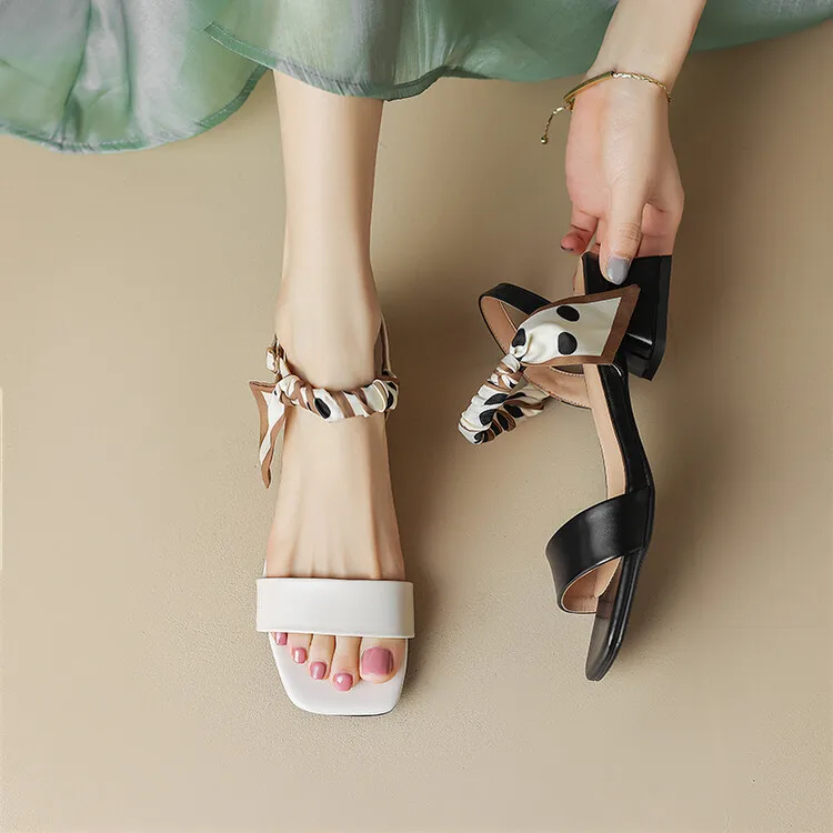 Новые летние женские сандалии, модная женская обувь с квадратным носком и толстым каблуком, нескользящие повседневные сандалии Изображение 3